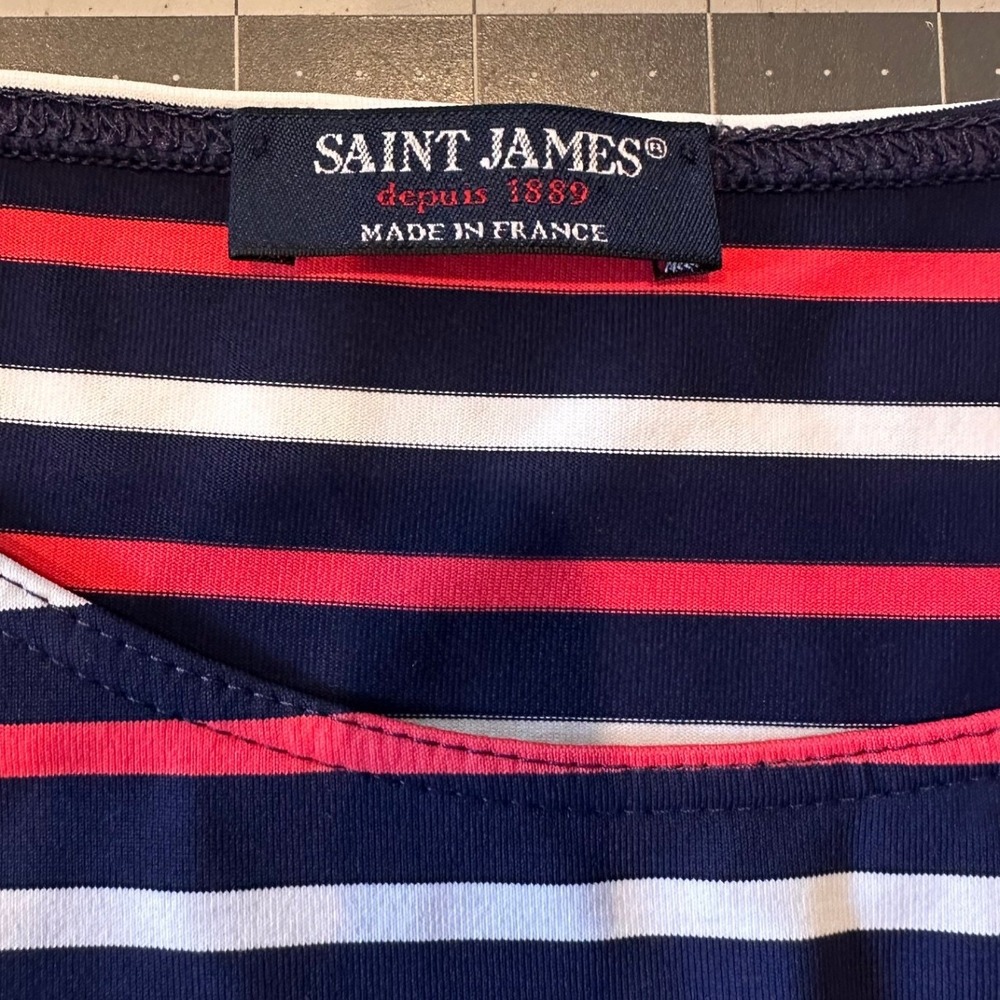 Saint James Propriano Anti UV Nautical stripe Sheath Dress Size8 Navy Pink White - Picture 5 of 11